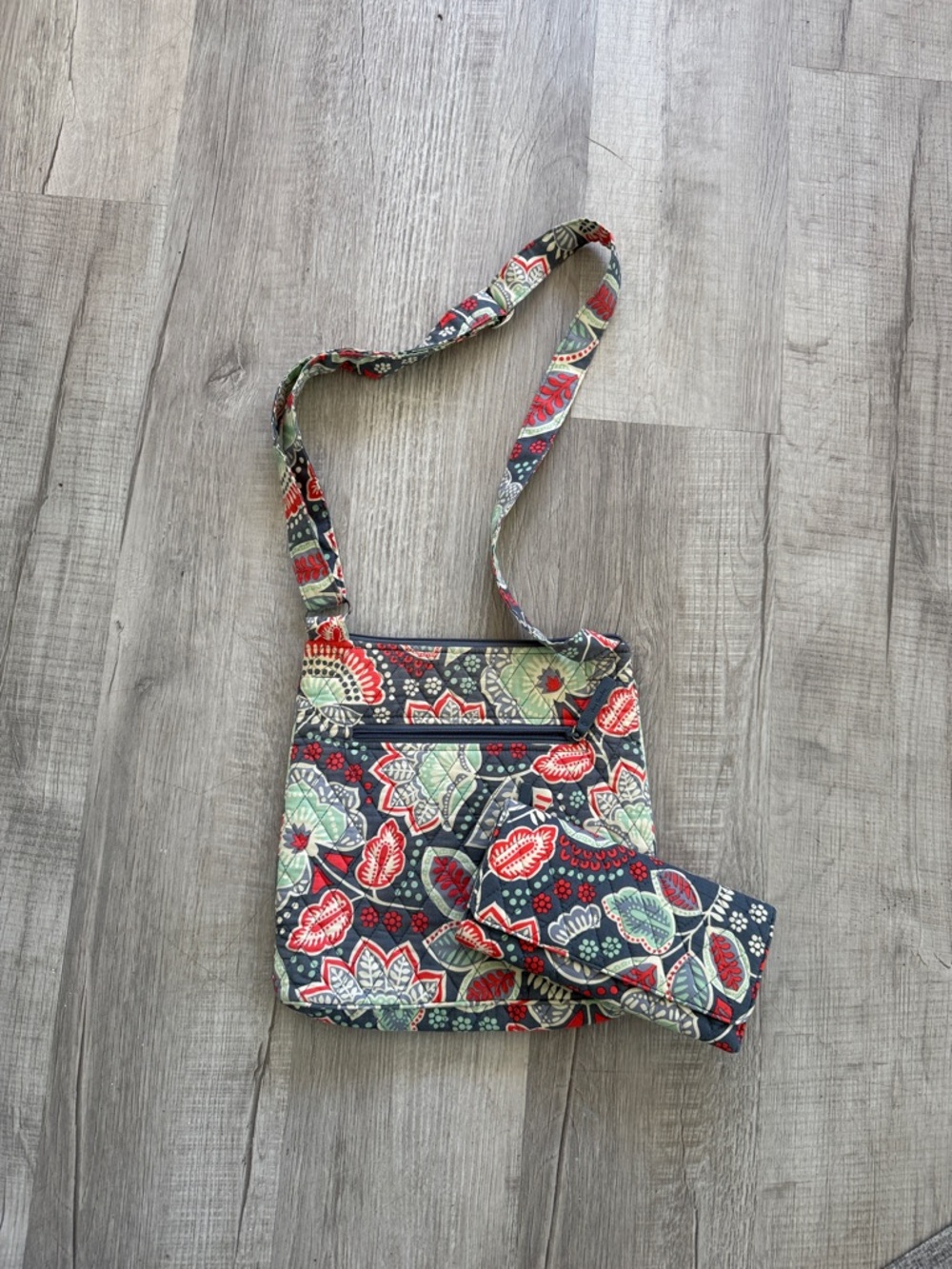Vera Bradley Floral Quilted Crossbody in Navy, Red & Green